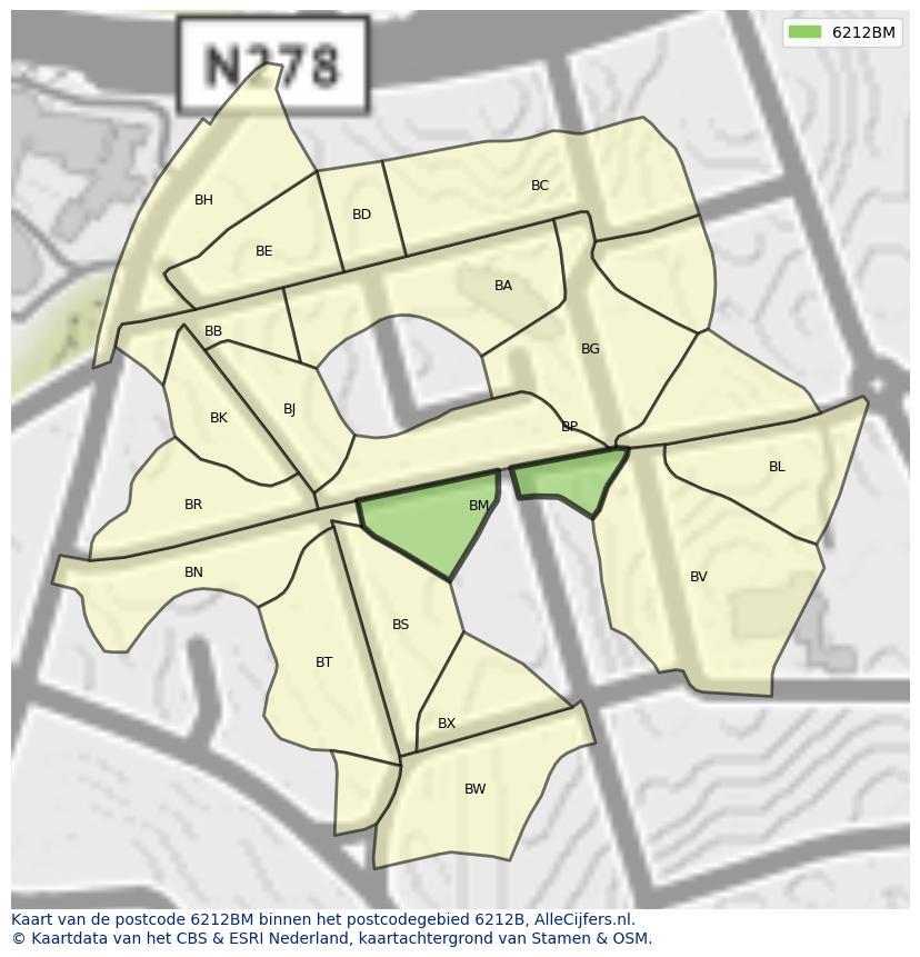 Afbeelding van het postcodegebied 6212 BM op de kaart.