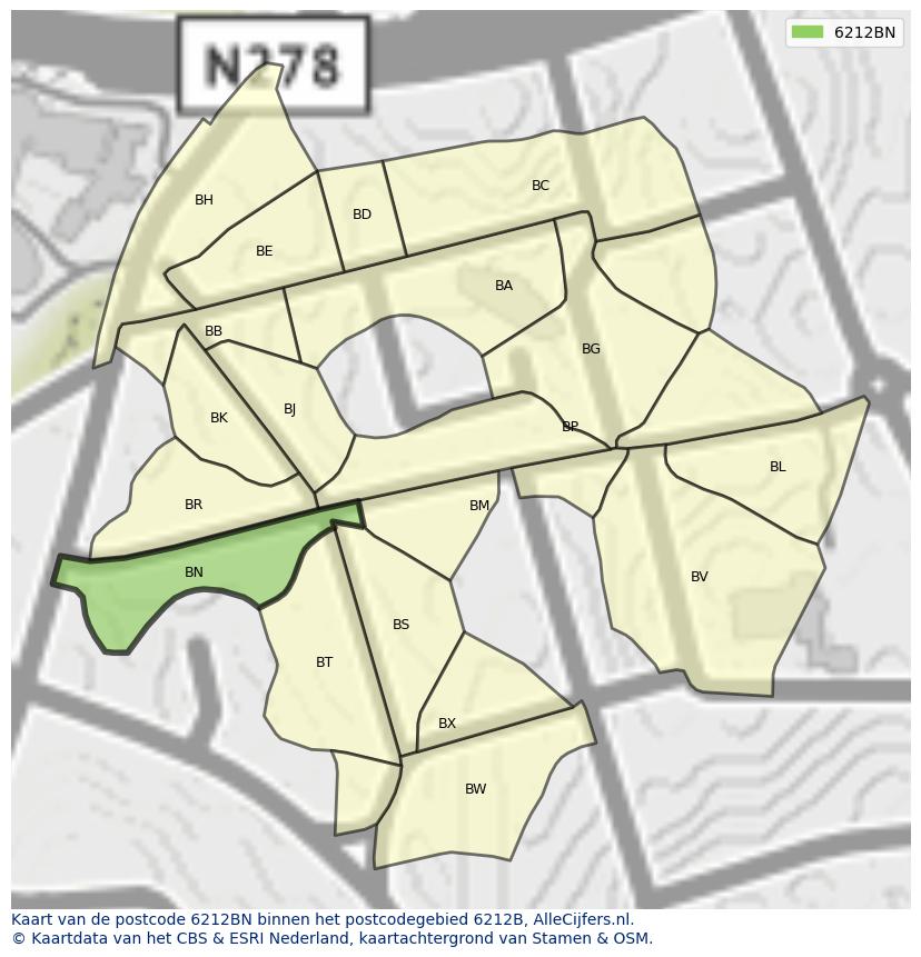Afbeelding van het postcodegebied 6212 BN op de kaart.