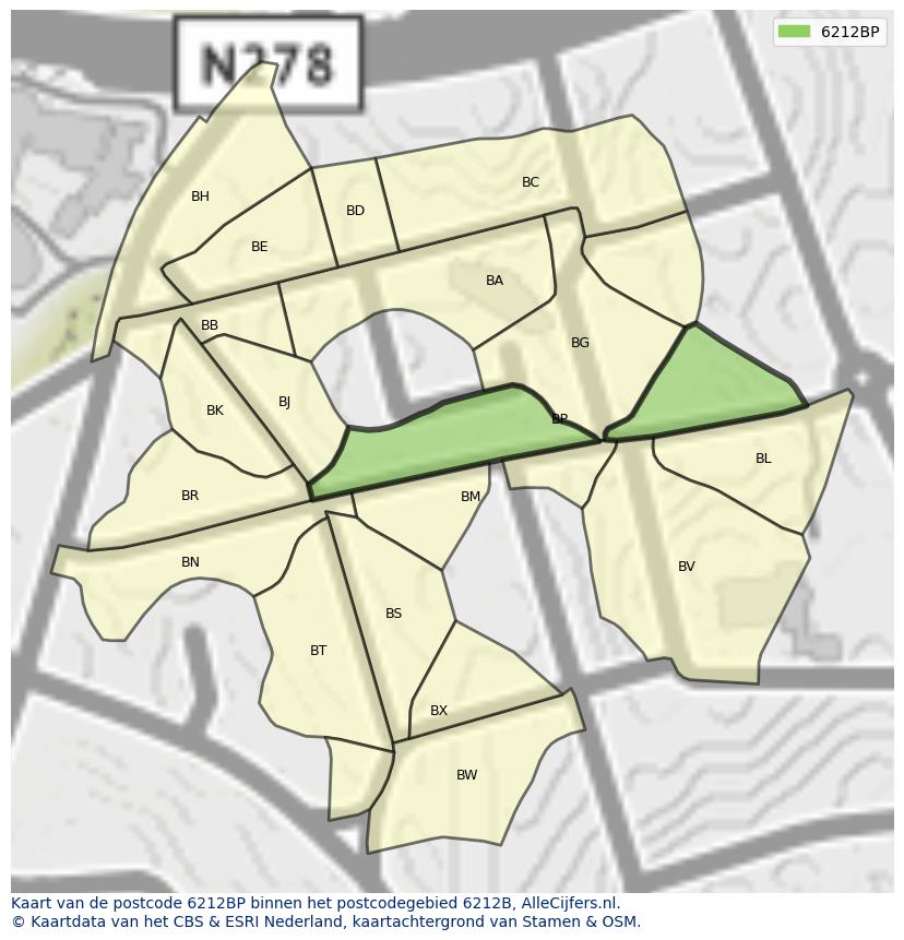 Afbeelding van het postcodegebied 6212 BP op de kaart.