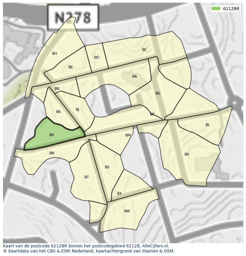 Afbeelding van het postcodegebied 6212 BR op de kaart.