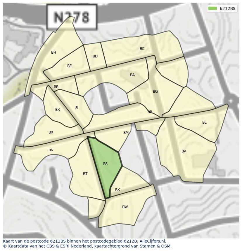 Afbeelding van het postcodegebied 6212 BS op de kaart.