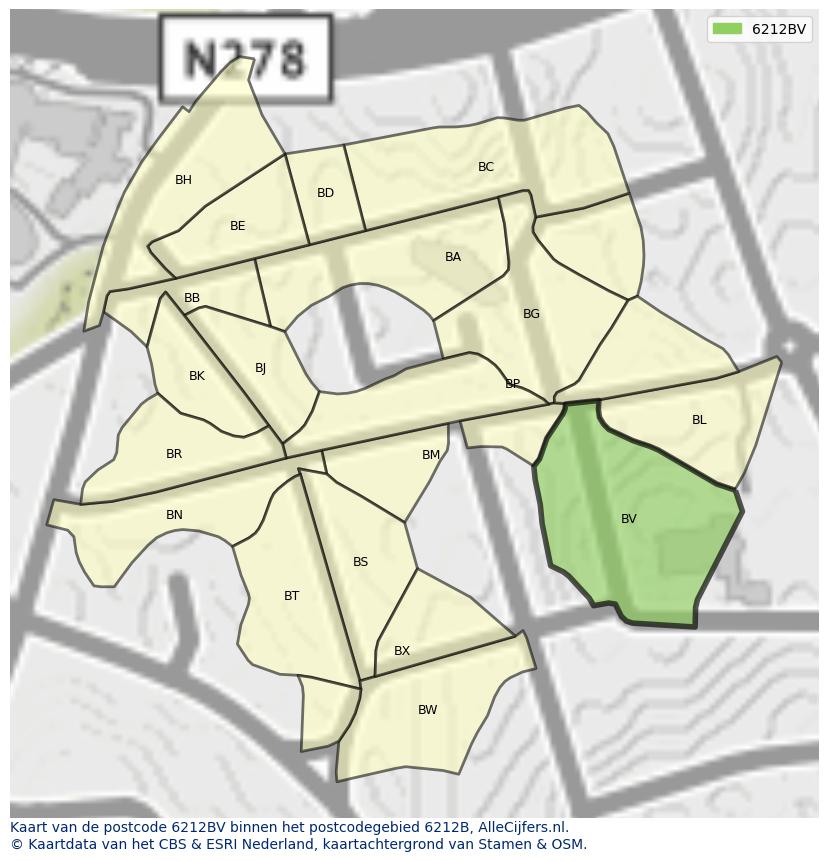 Afbeelding van het postcodegebied 6212 BV op de kaart.