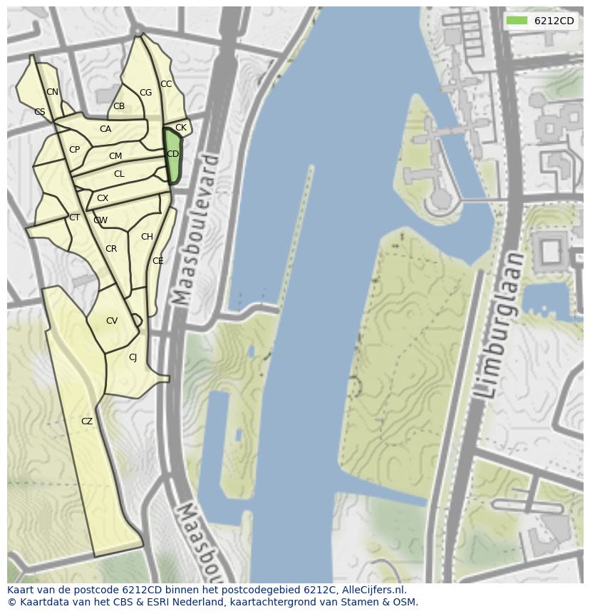 Afbeelding van het postcodegebied 6212 CD op de kaart.