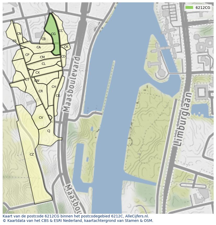 Afbeelding van het postcodegebied 6212 CG op de kaart.