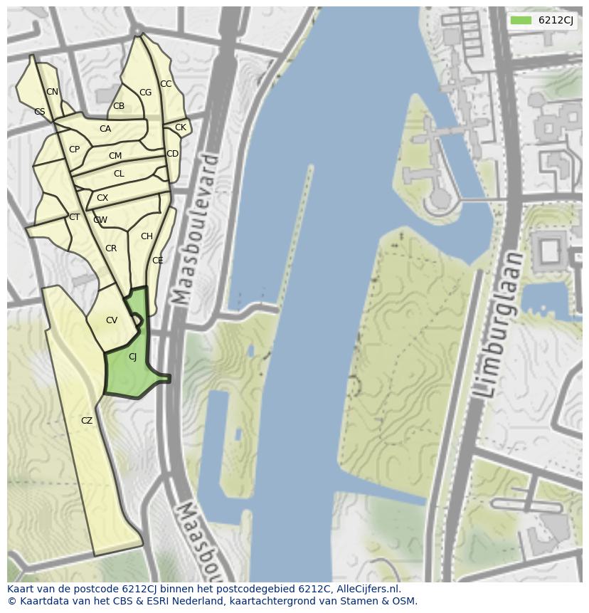 Afbeelding van het postcodegebied 6212 CJ op de kaart.