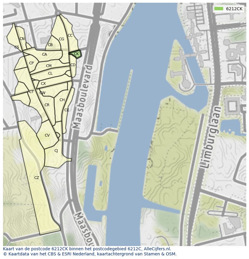 Afbeelding van het postcodegebied 6212 CK op de kaart.