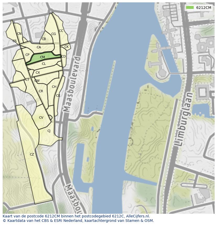 Afbeelding van het postcodegebied 6212 CM op de kaart.