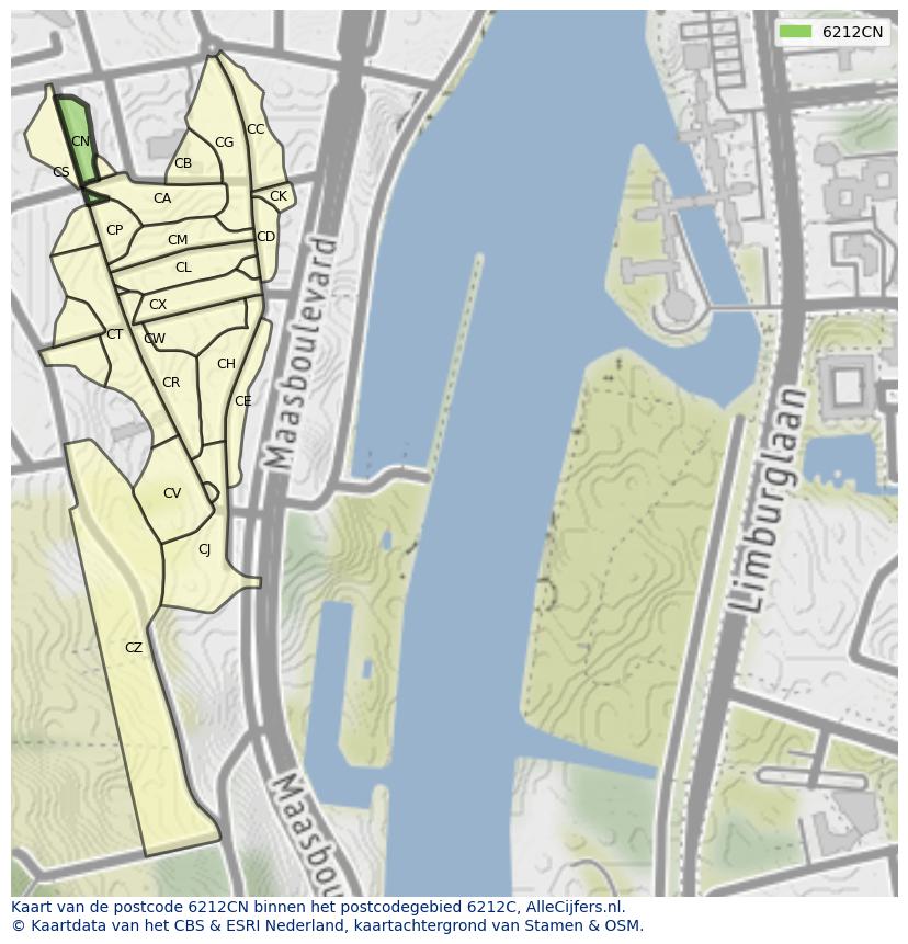 Afbeelding van het postcodegebied 6212 CN op de kaart.