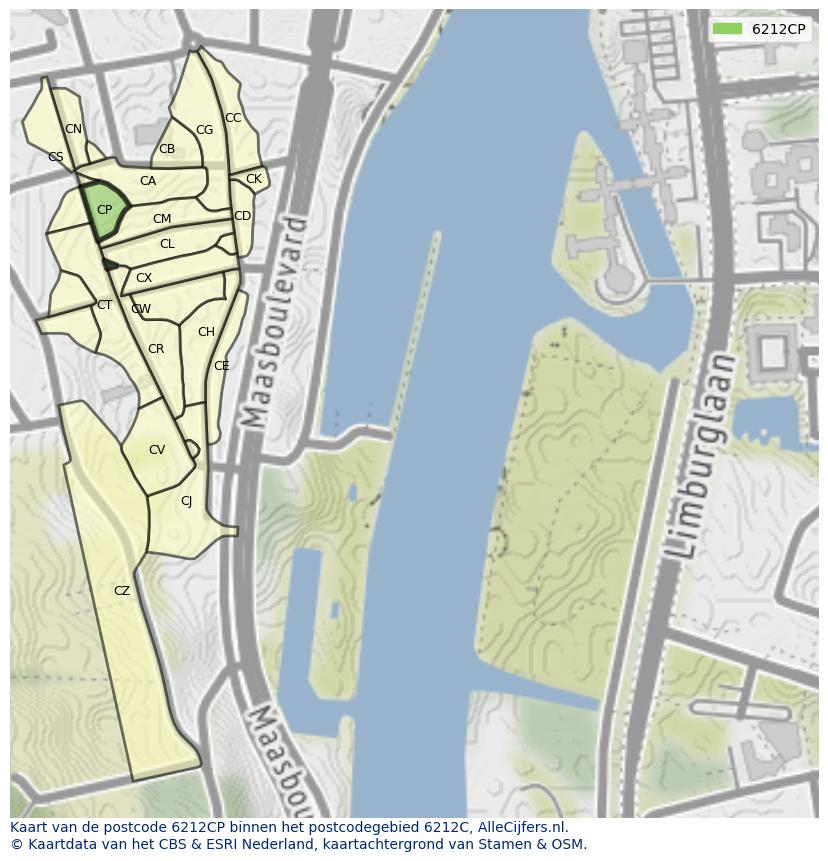 Afbeelding van het postcodegebied 6212 CP op de kaart.