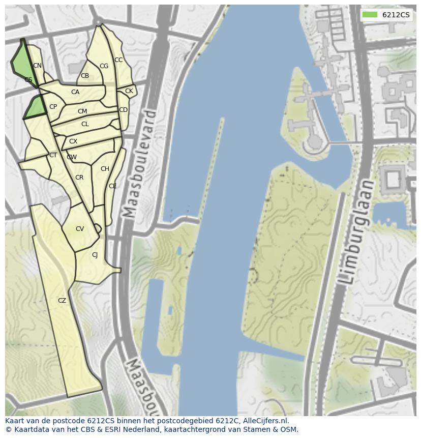 Afbeelding van het postcodegebied 6212 CS op de kaart.