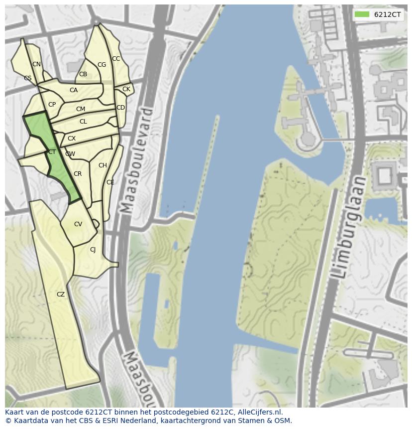 Afbeelding van het postcodegebied 6212 CT op de kaart.