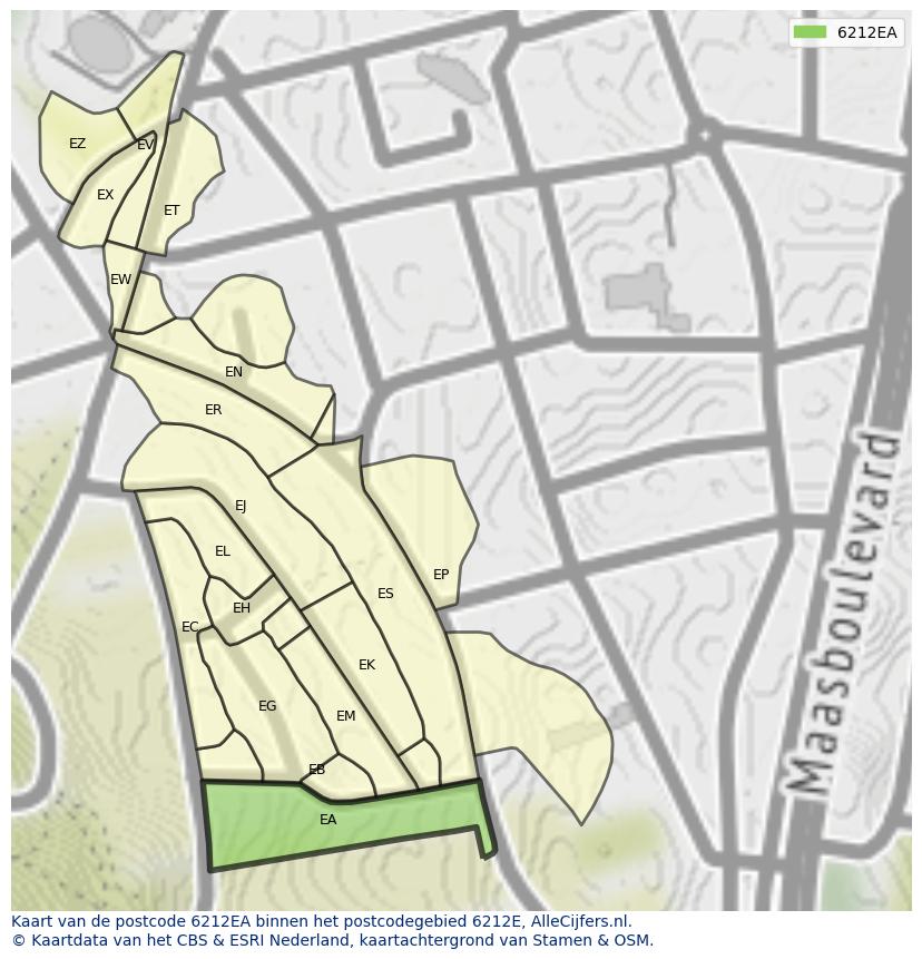 Afbeelding van het postcodegebied 6212 EA op de kaart.
