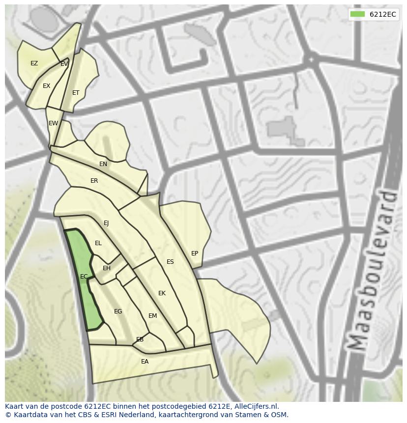 Afbeelding van het postcodegebied 6212 EC op de kaart.