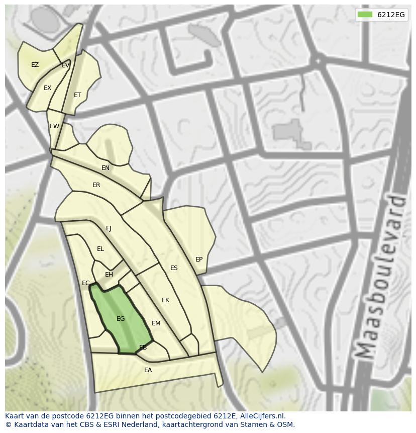 Afbeelding van het postcodegebied 6212 EG op de kaart.