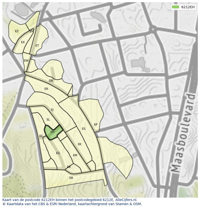 Afbeelding van het postcodegebied 6212 EH op de kaart.