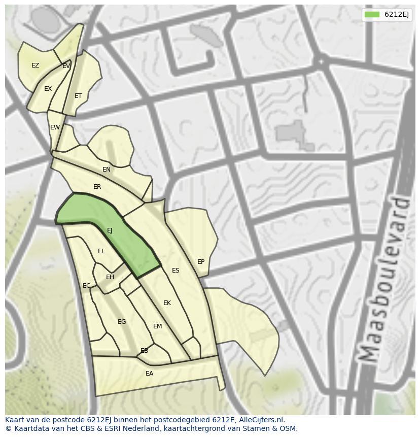 Afbeelding van het postcodegebied 6212 EJ op de kaart.