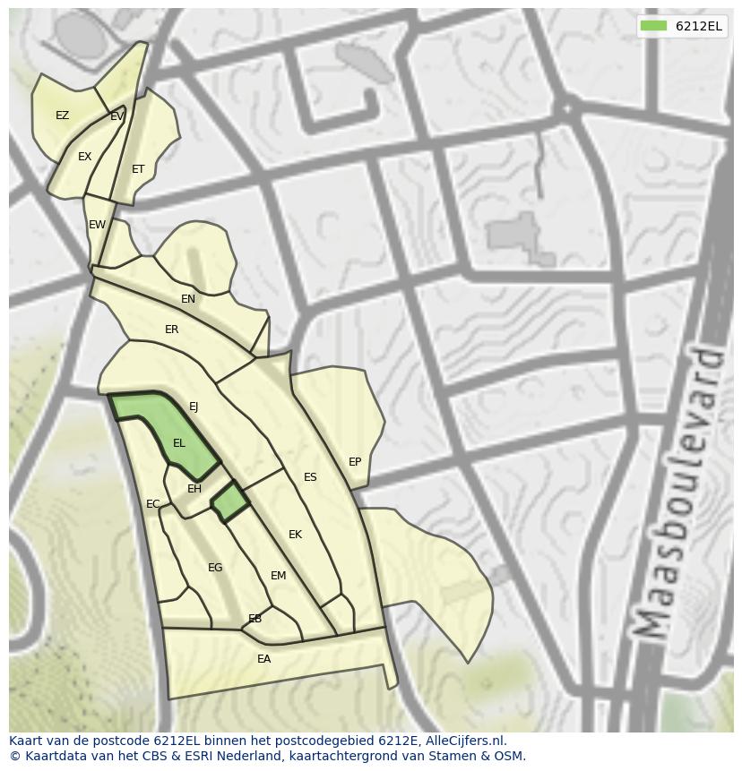 Afbeelding van het postcodegebied 6212 EL op de kaart.