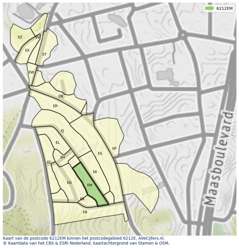 Afbeelding van het postcodegebied 6212 EM op de kaart.