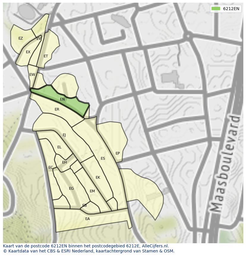 Afbeelding van het postcodegebied 6212 EN op de kaart.