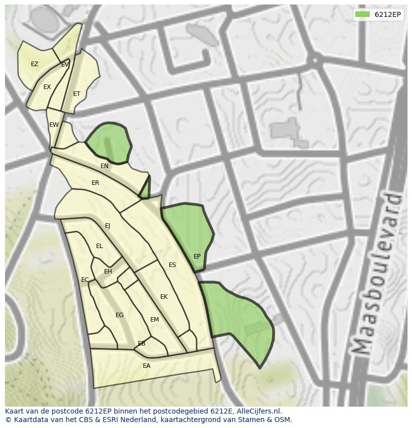 Afbeelding van het postcodegebied 6212 EP op de kaart.