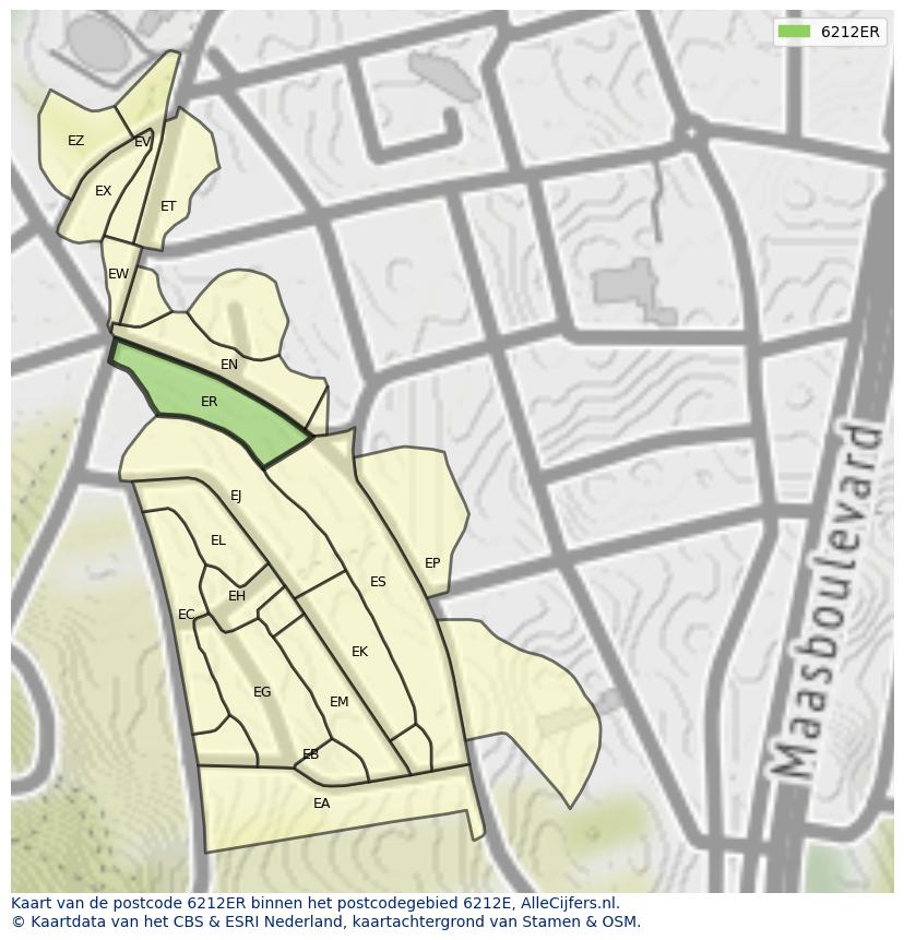Afbeelding van het postcodegebied 6212 ER op de kaart.