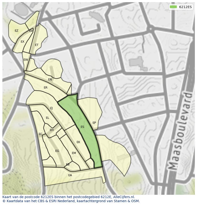 Afbeelding van het postcodegebied 6212 ES op de kaart.