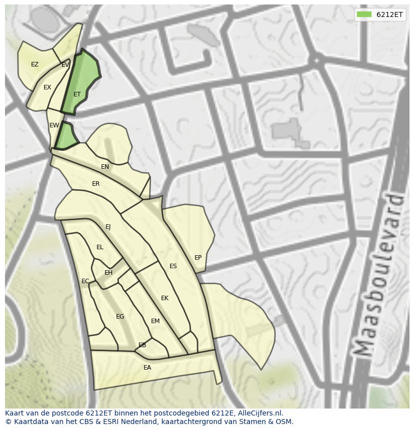 Afbeelding van het postcodegebied 6212 ET op de kaart.