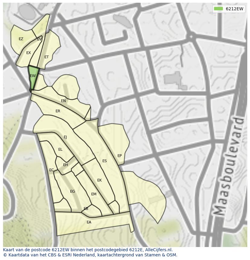 Afbeelding van het postcodegebied 6212 EW op de kaart.