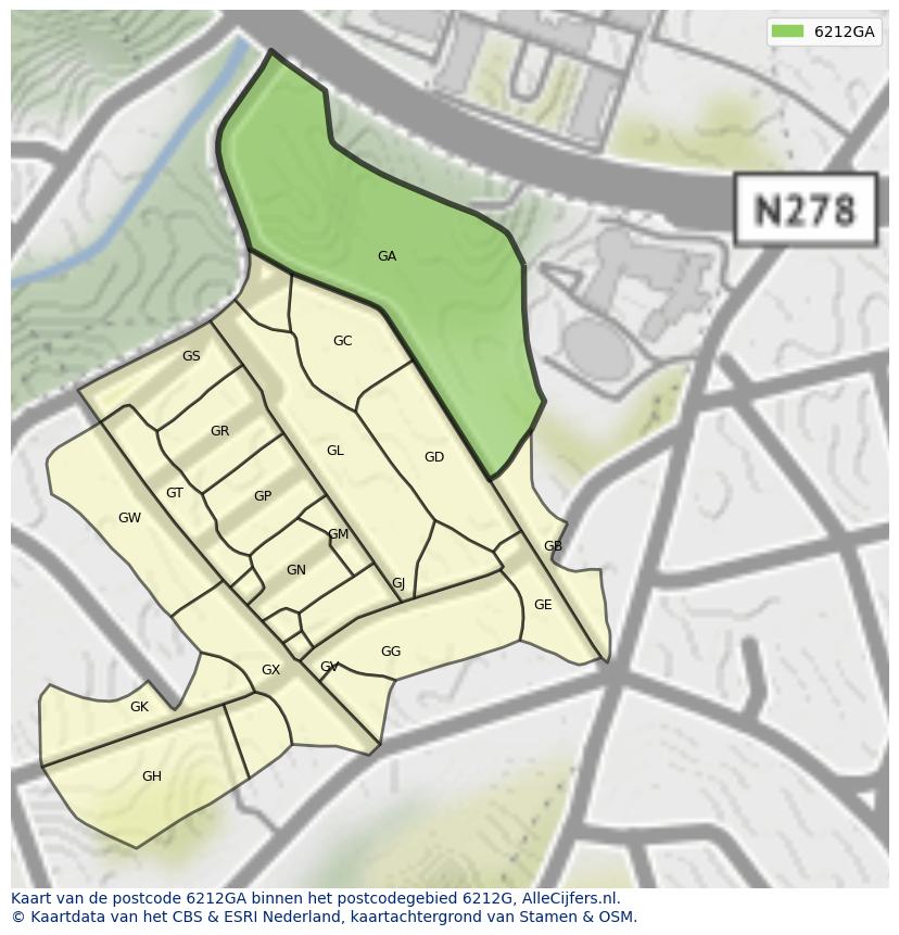 Afbeelding van het postcodegebied 6212 GA op de kaart.