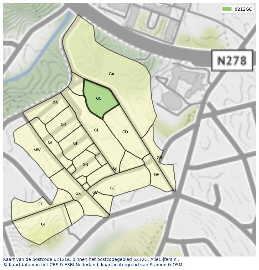 Afbeelding van het postcodegebied 6212 GC op de kaart.