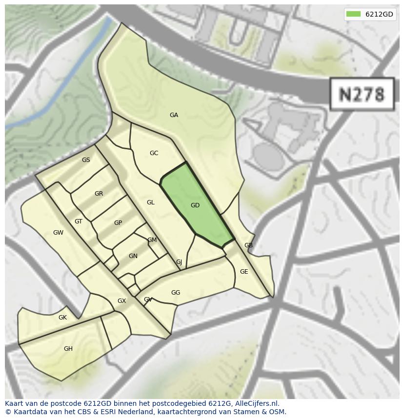 Afbeelding van het postcodegebied 6212 GD op de kaart.