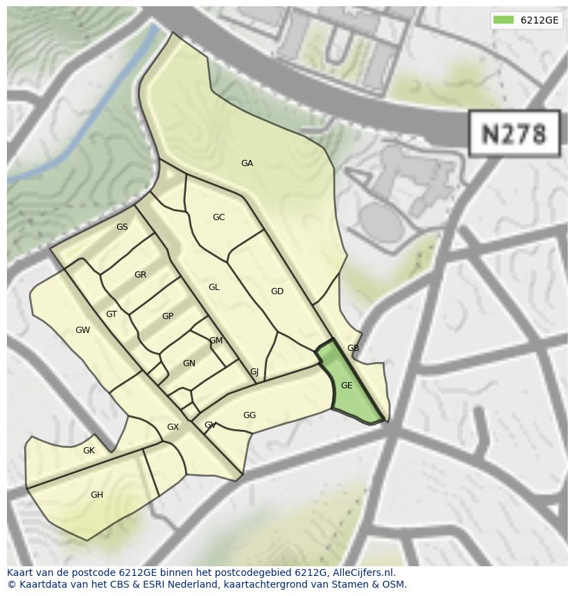 Afbeelding van het postcodegebied 6212 GE op de kaart.