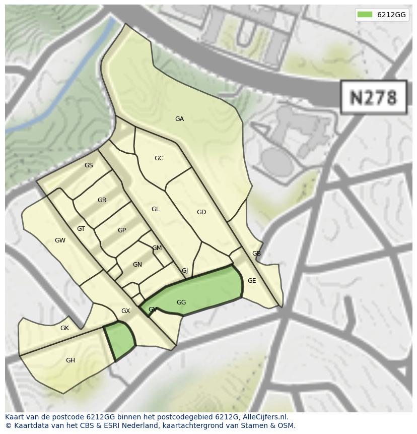 Afbeelding van het postcodegebied 6212 GG op de kaart.
