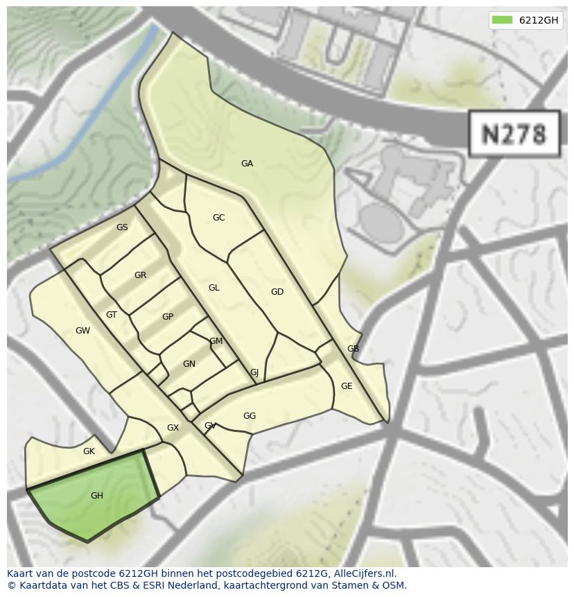 Afbeelding van het postcodegebied 6212 GH op de kaart.