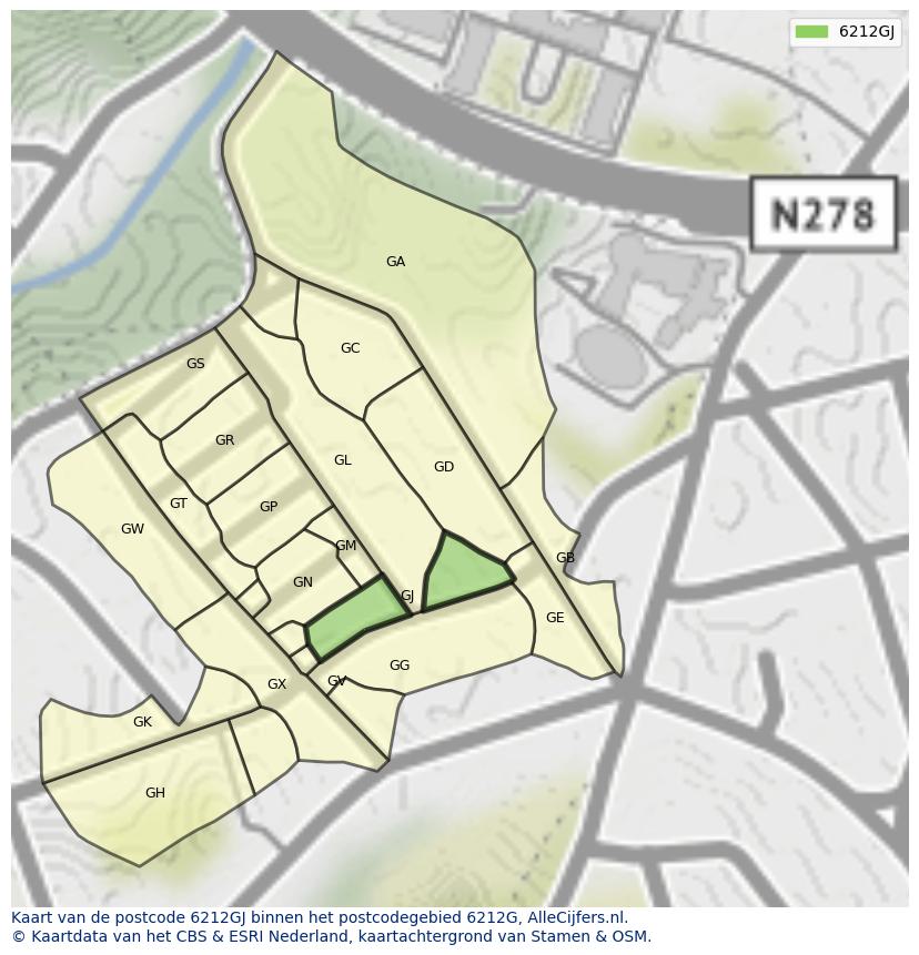 Afbeelding van het postcodegebied 6212 GJ op de kaart.