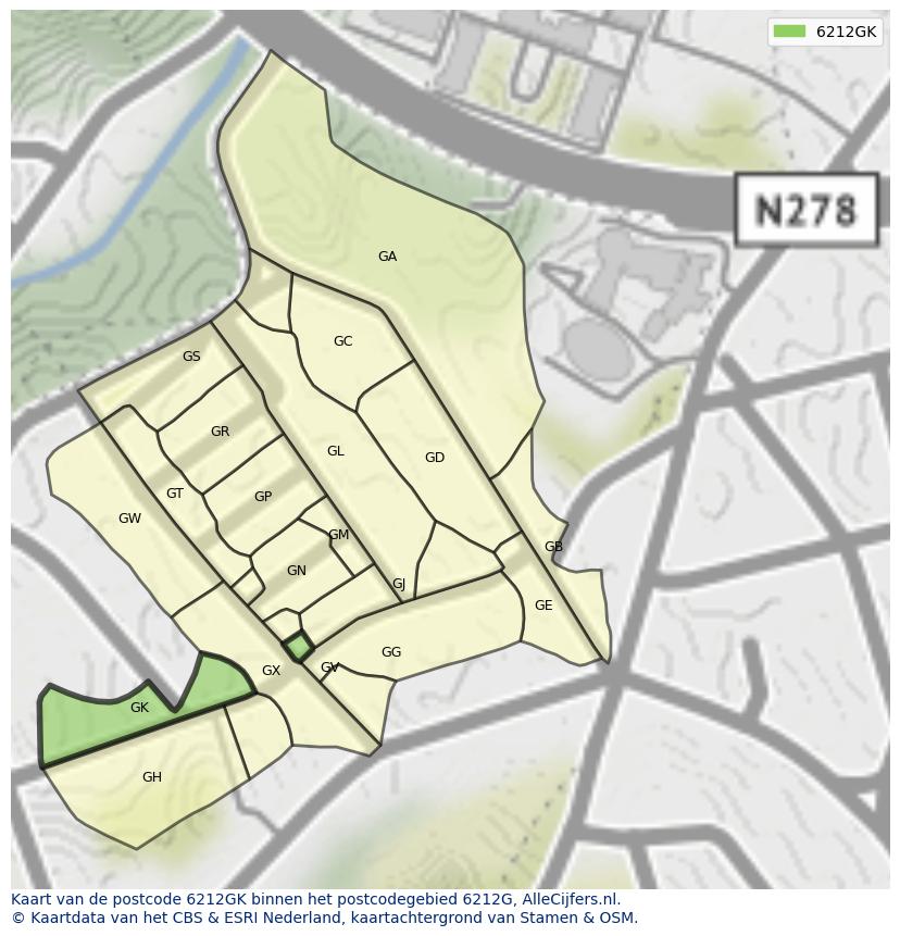 Afbeelding van het postcodegebied 6212 GK op de kaart.