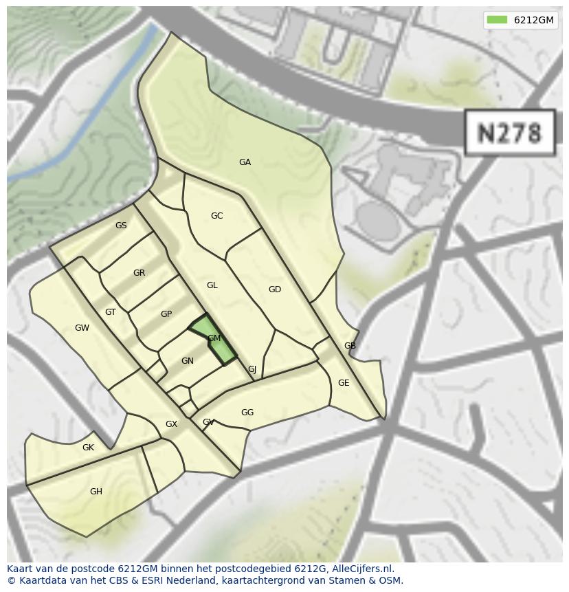Afbeelding van het postcodegebied 6212 GM op de kaart.