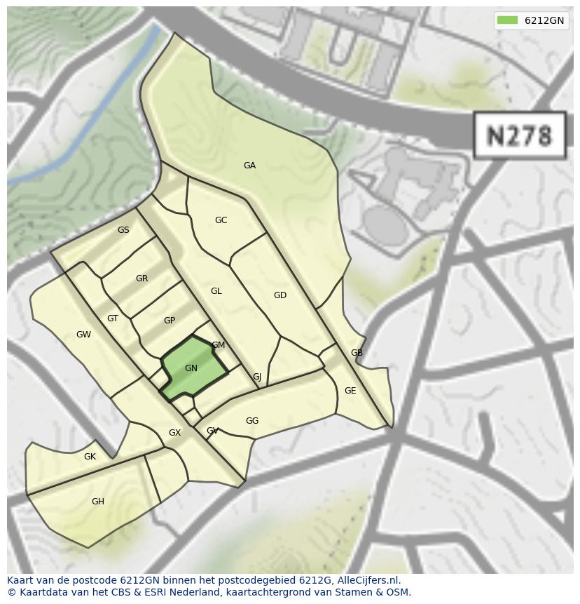Afbeelding van het postcodegebied 6212 GN op de kaart.
