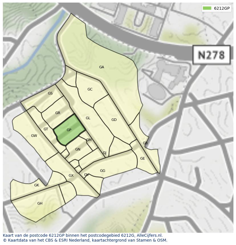 Afbeelding van het postcodegebied 6212 GP op de kaart.