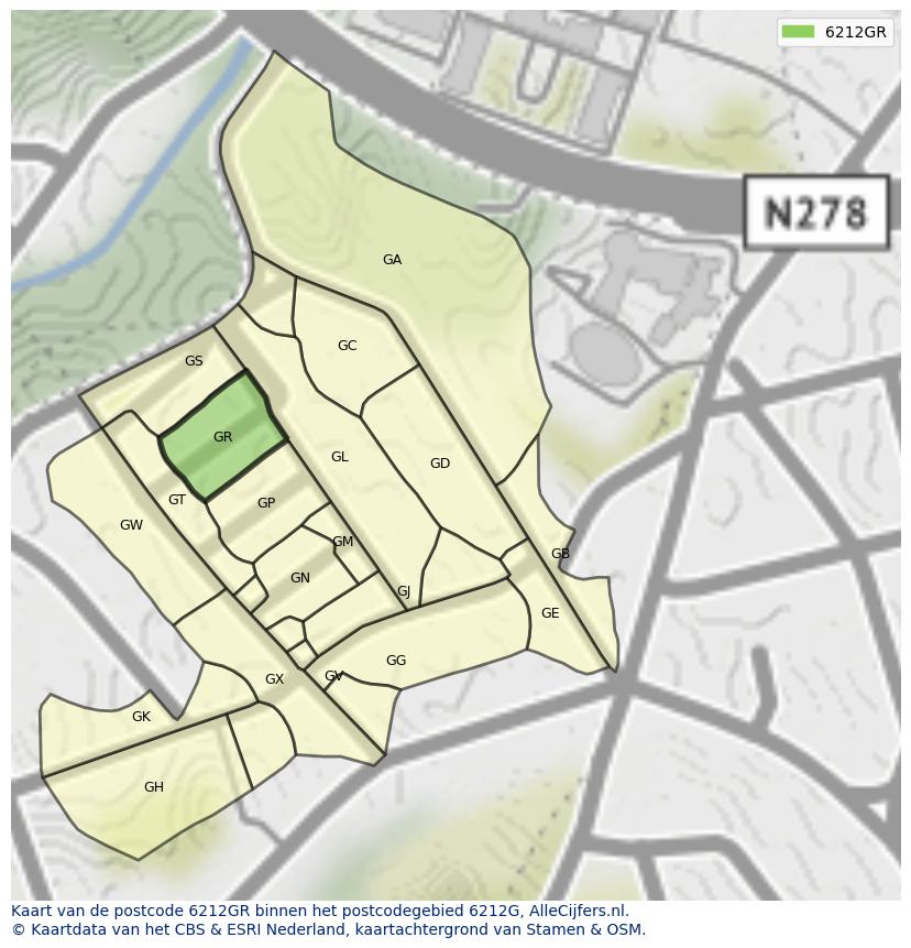 Afbeelding van het postcodegebied 6212 GR op de kaart.