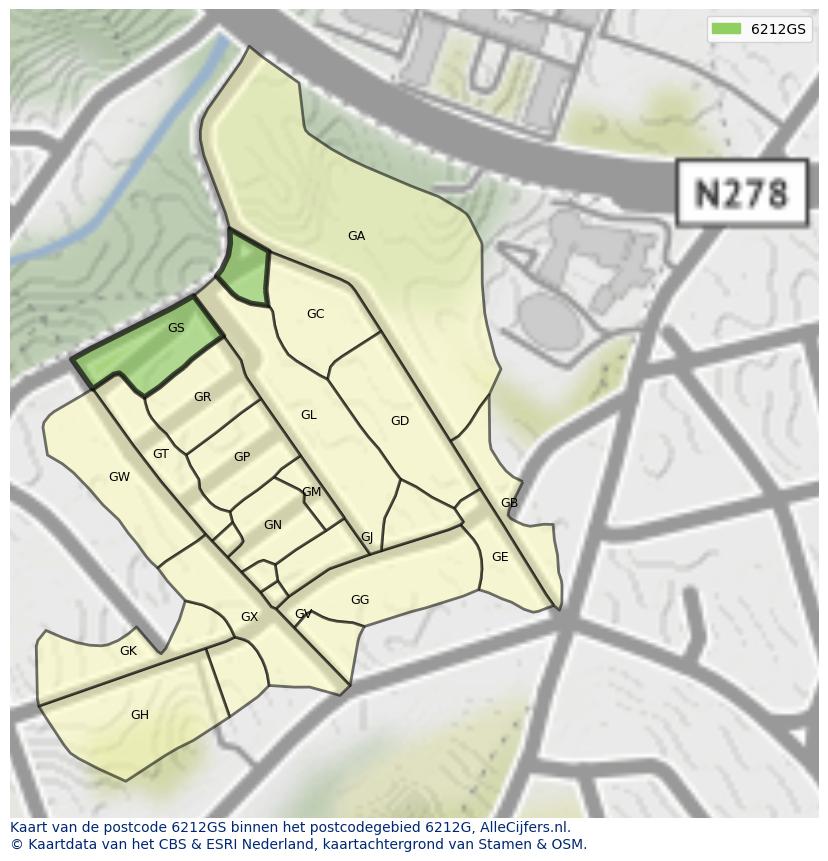 Afbeelding van het postcodegebied 6212 GS op de kaart.