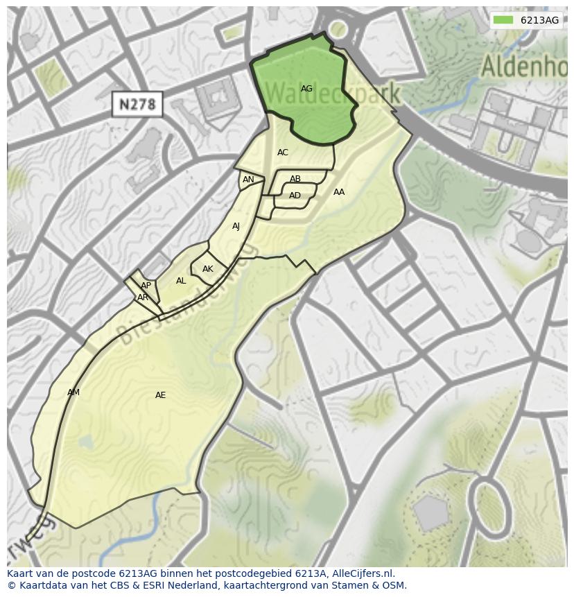 Afbeelding van het postcodegebied 6213 AG op de kaart.