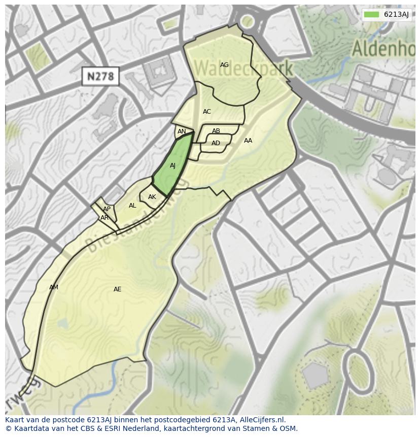 Afbeelding van het postcodegebied 6213 AJ op de kaart.