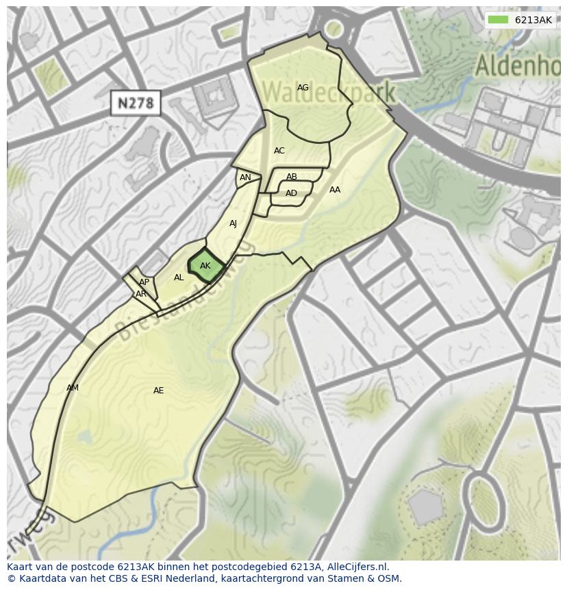 Afbeelding van het postcodegebied 6213 AK op de kaart.