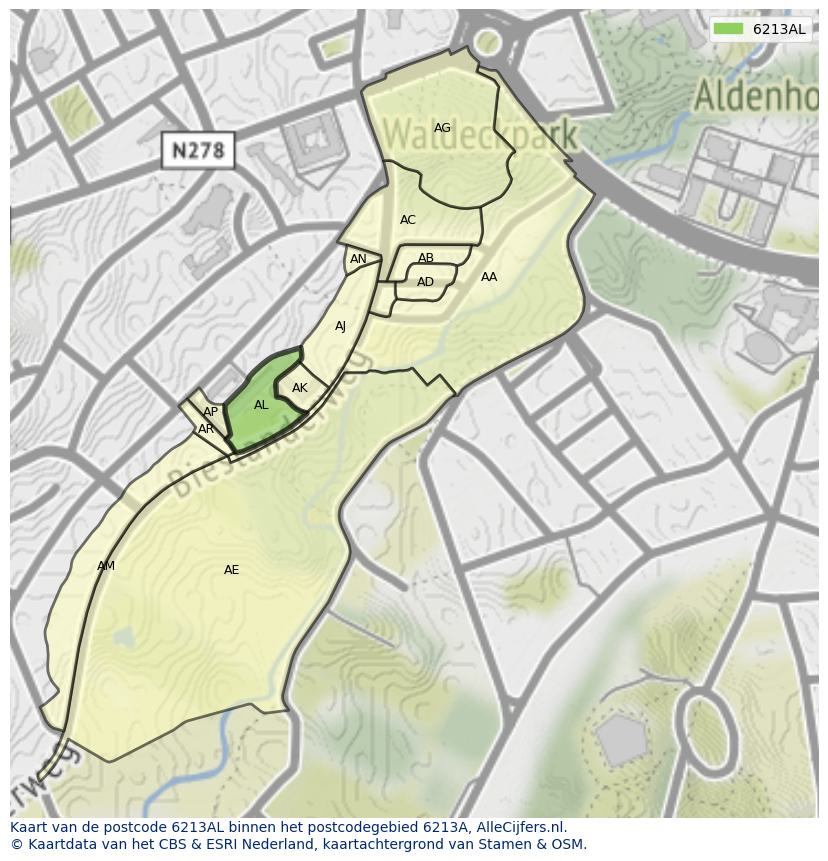 Afbeelding van het postcodegebied 6213 AL op de kaart.