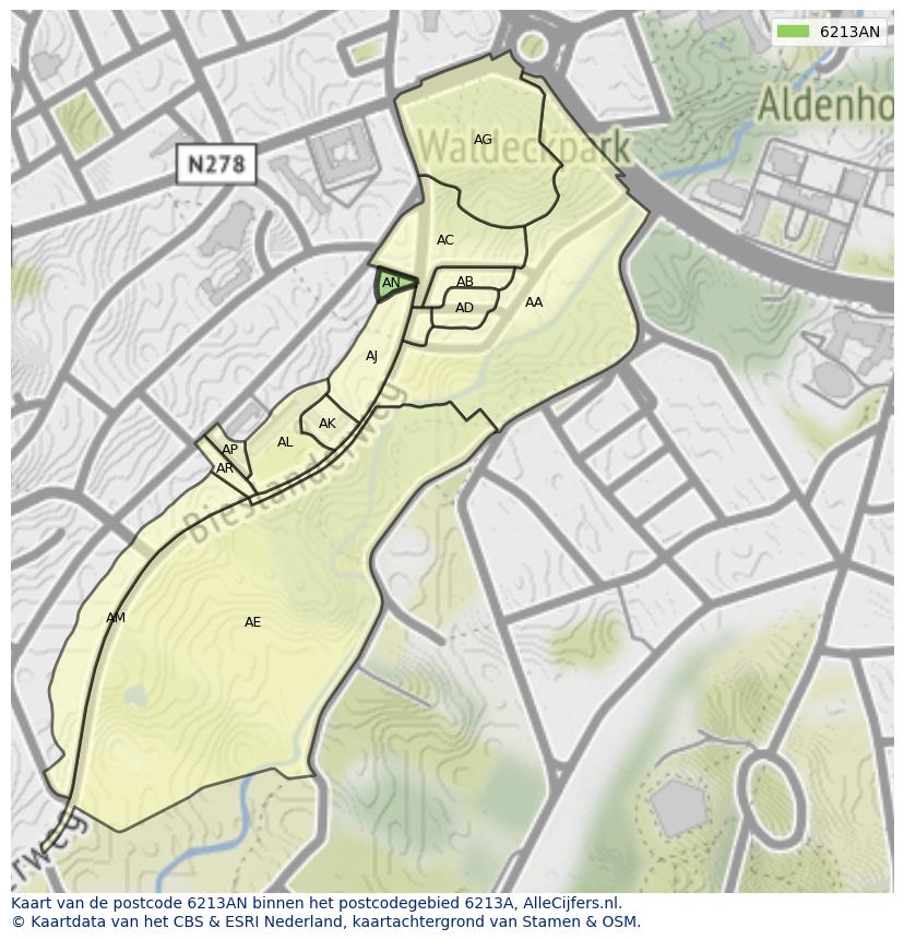 Afbeelding van het postcodegebied 6213 AN op de kaart.