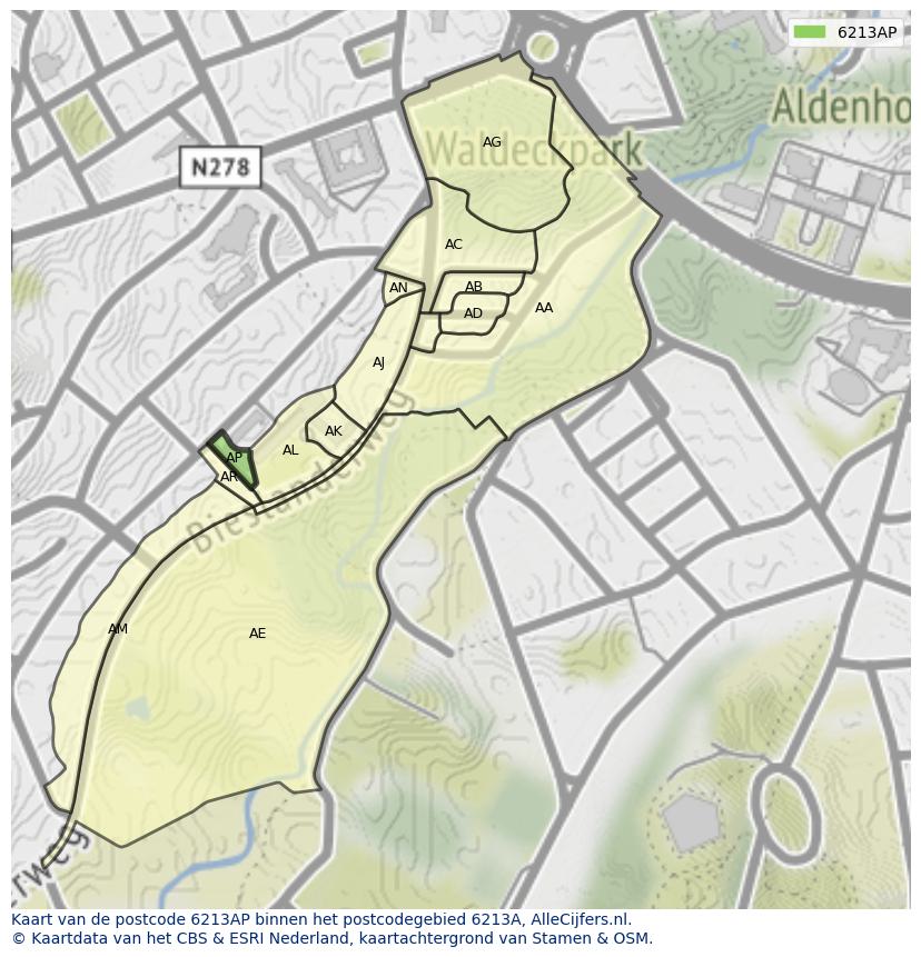 Afbeelding van het postcodegebied 6213 AP op de kaart.