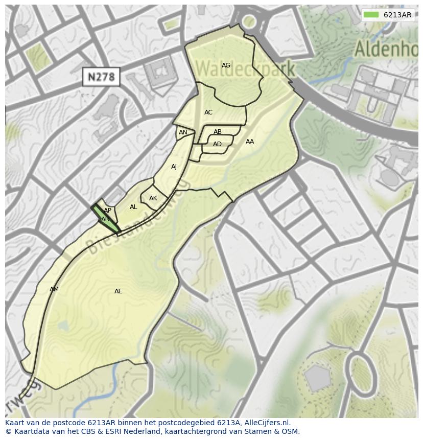 Afbeelding van het postcodegebied 6213 AR op de kaart.