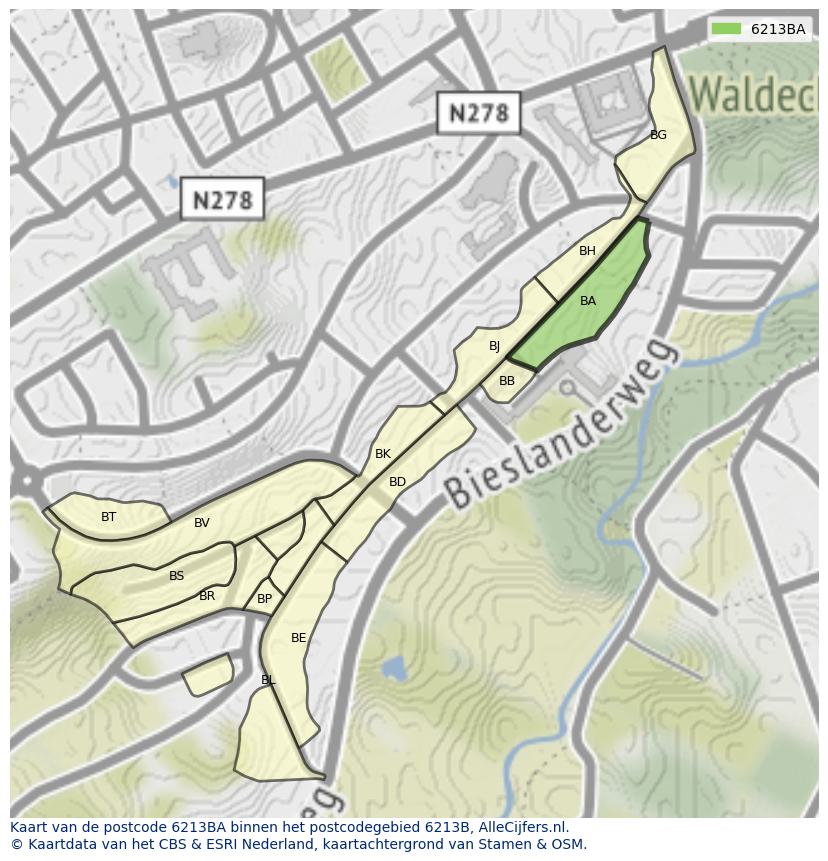 Afbeelding van het postcodegebied 6213 BA op de kaart.