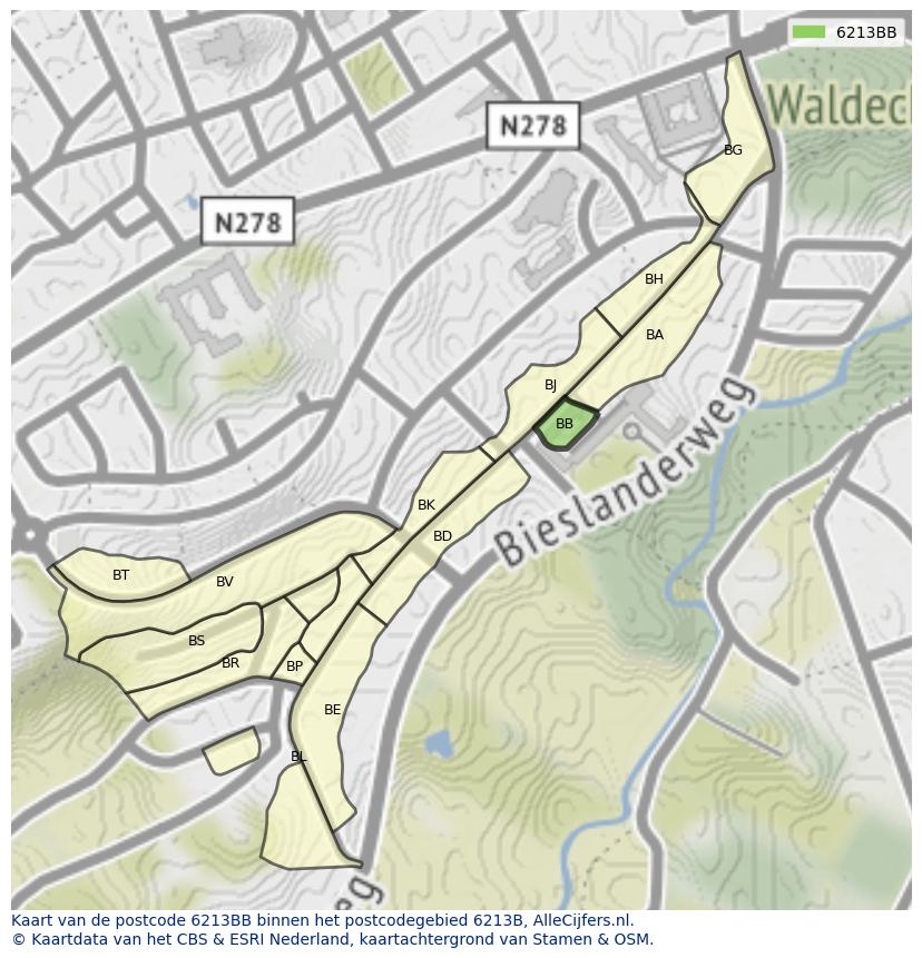 Afbeelding van het postcodegebied 6213 BB op de kaart.
